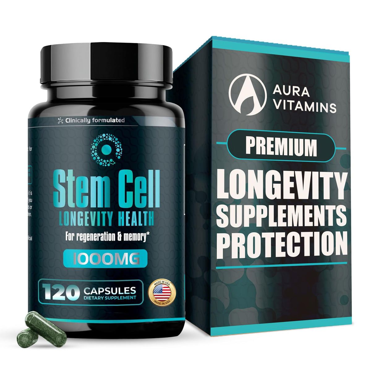 AURA VITAMINS Stem Cell Capsules 1,000mg front view