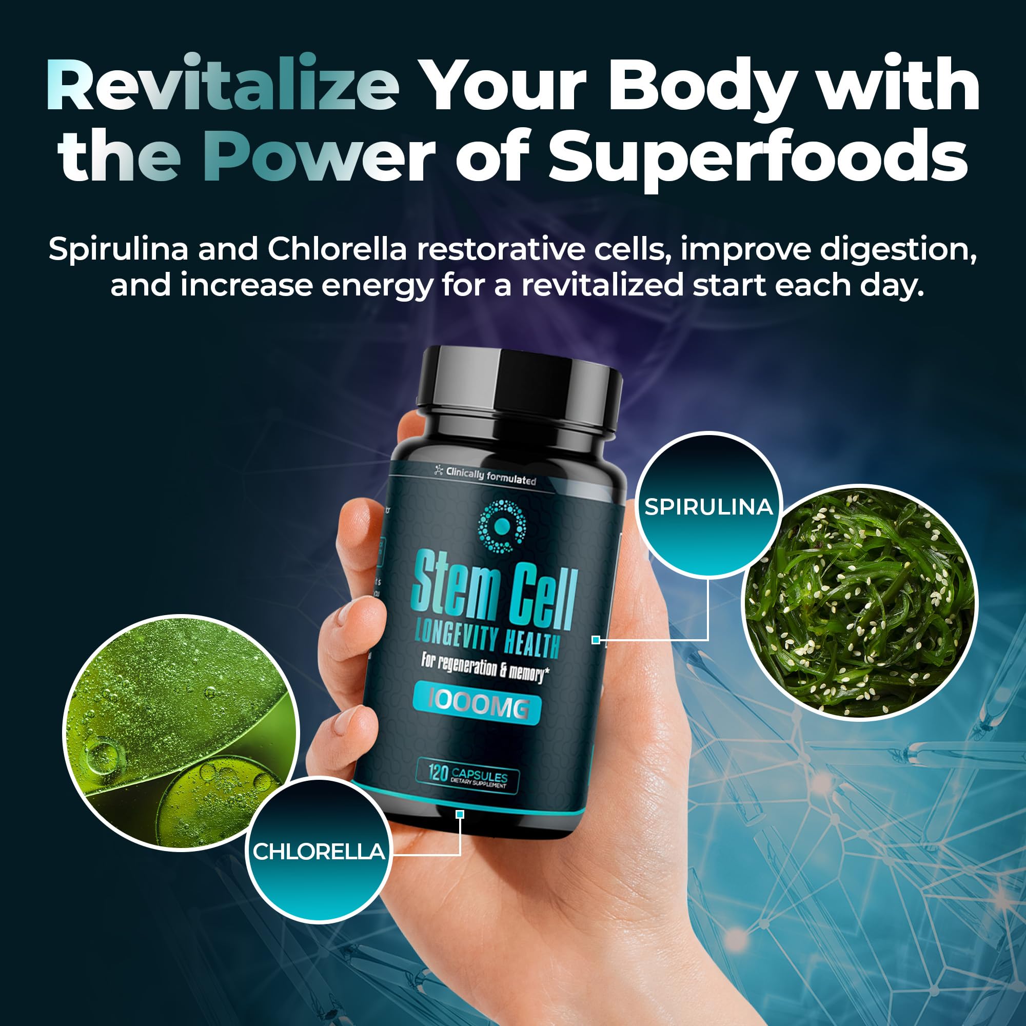 AURA VITAMINS Stem Cell Capsules 1,000mg on a wooden table