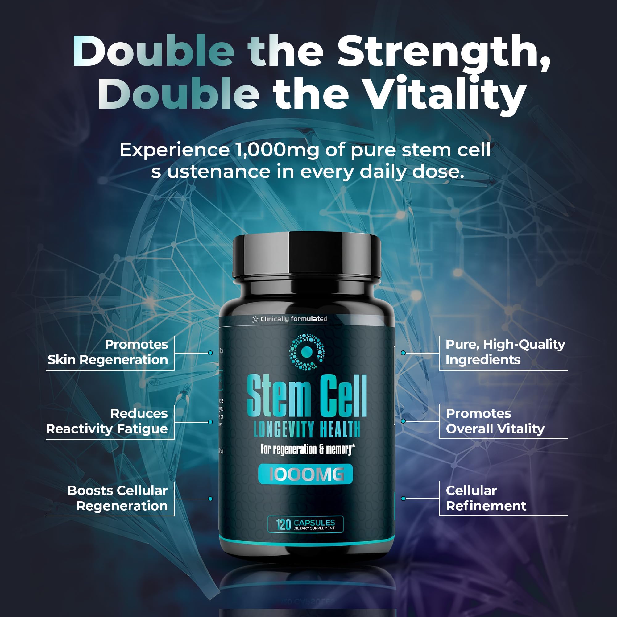 AURA VITAMINS Stem Cell Capsules 1,000mg side view