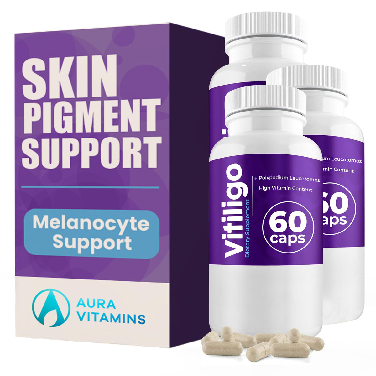 AURA VITAMINS Vitiligo Capsules 90 count front view