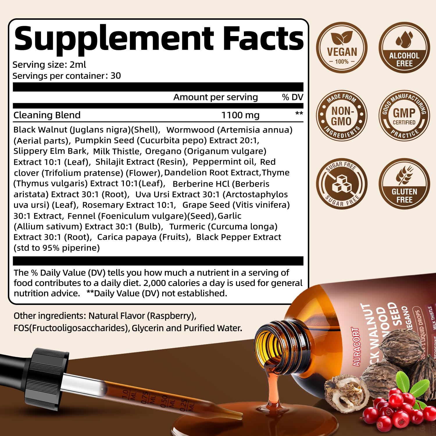 AURACORT Herbal Supplement 21-In-1 Blend bottle side view