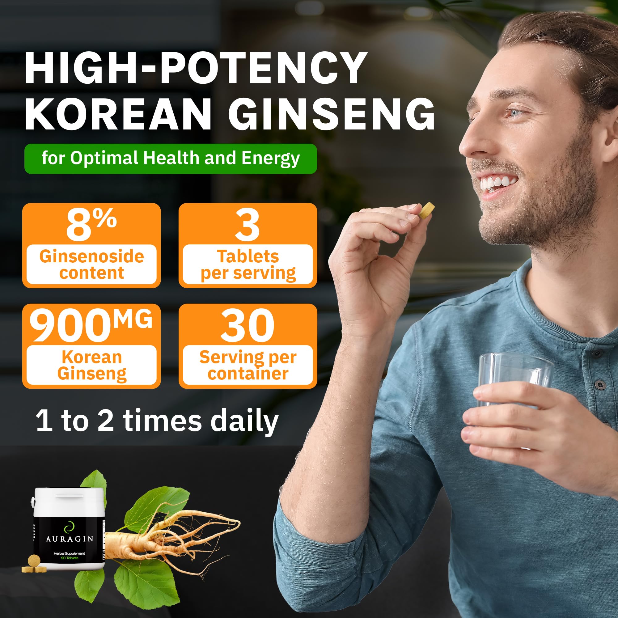 Auragin Korean Red Ginseng 27g back view showing nutritional information