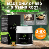 Auragin Korean Red Ginseng 27g displayed with other herbal supplements