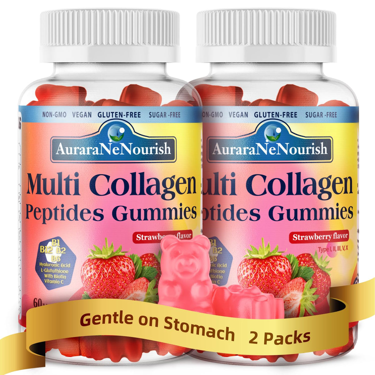 AuraraNeNourish Collagen Gummies front view with packaging