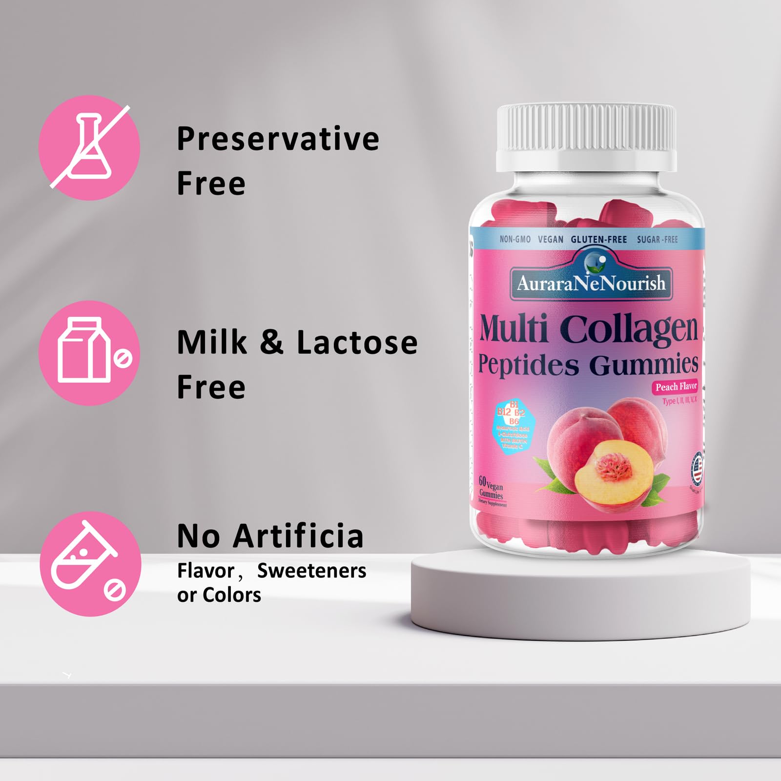 AuraraNeNourish Collagen Gummies with fruits