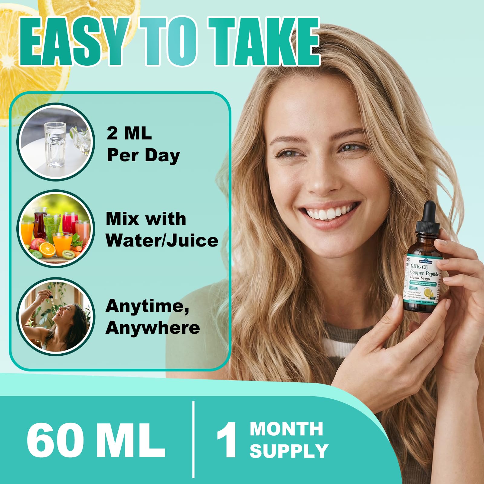 AuraraNeNourish GHK-Cu Copper Peptide Liquid Drops in a glass of water