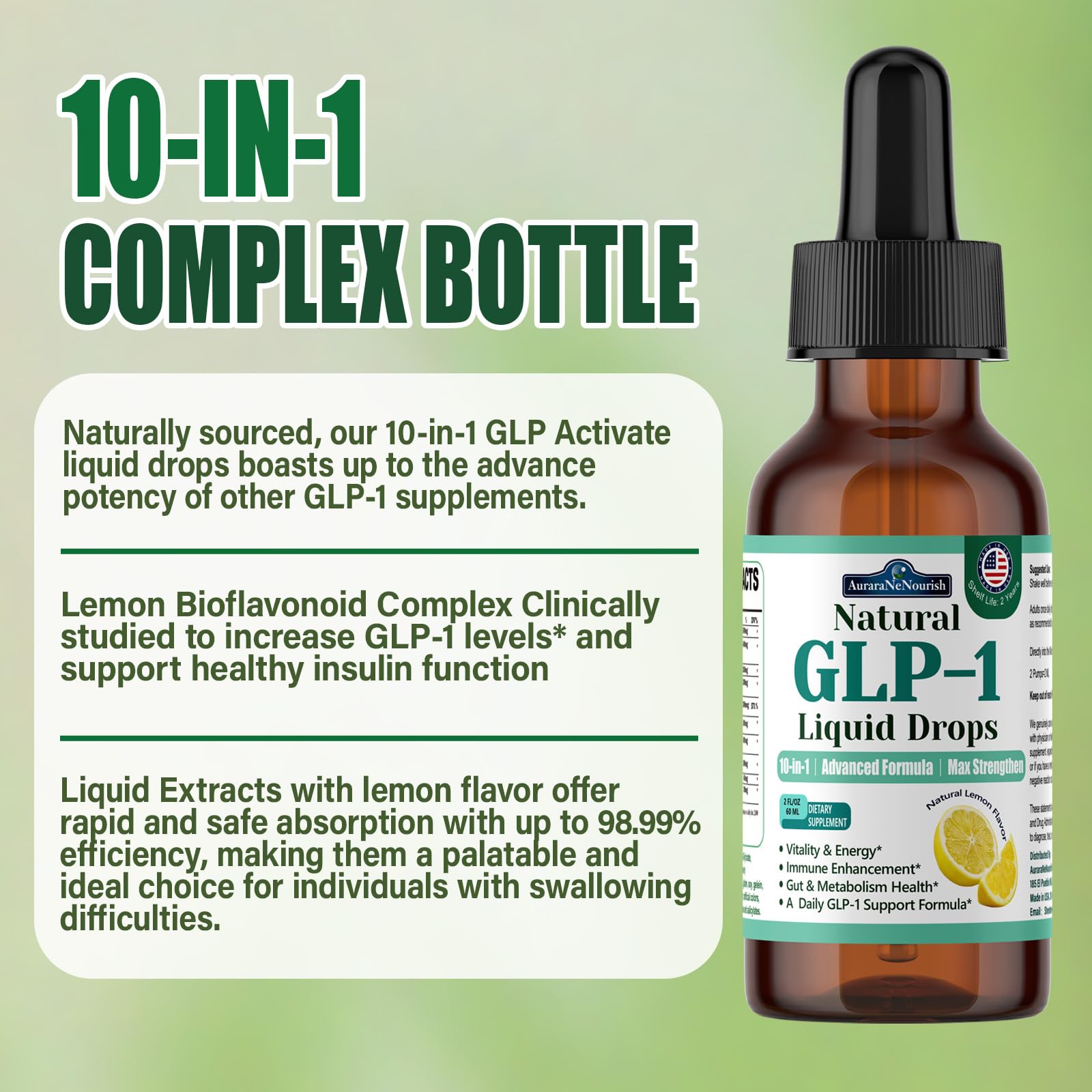 AuraraNeNourish GLP-1 Drops in a glass of water