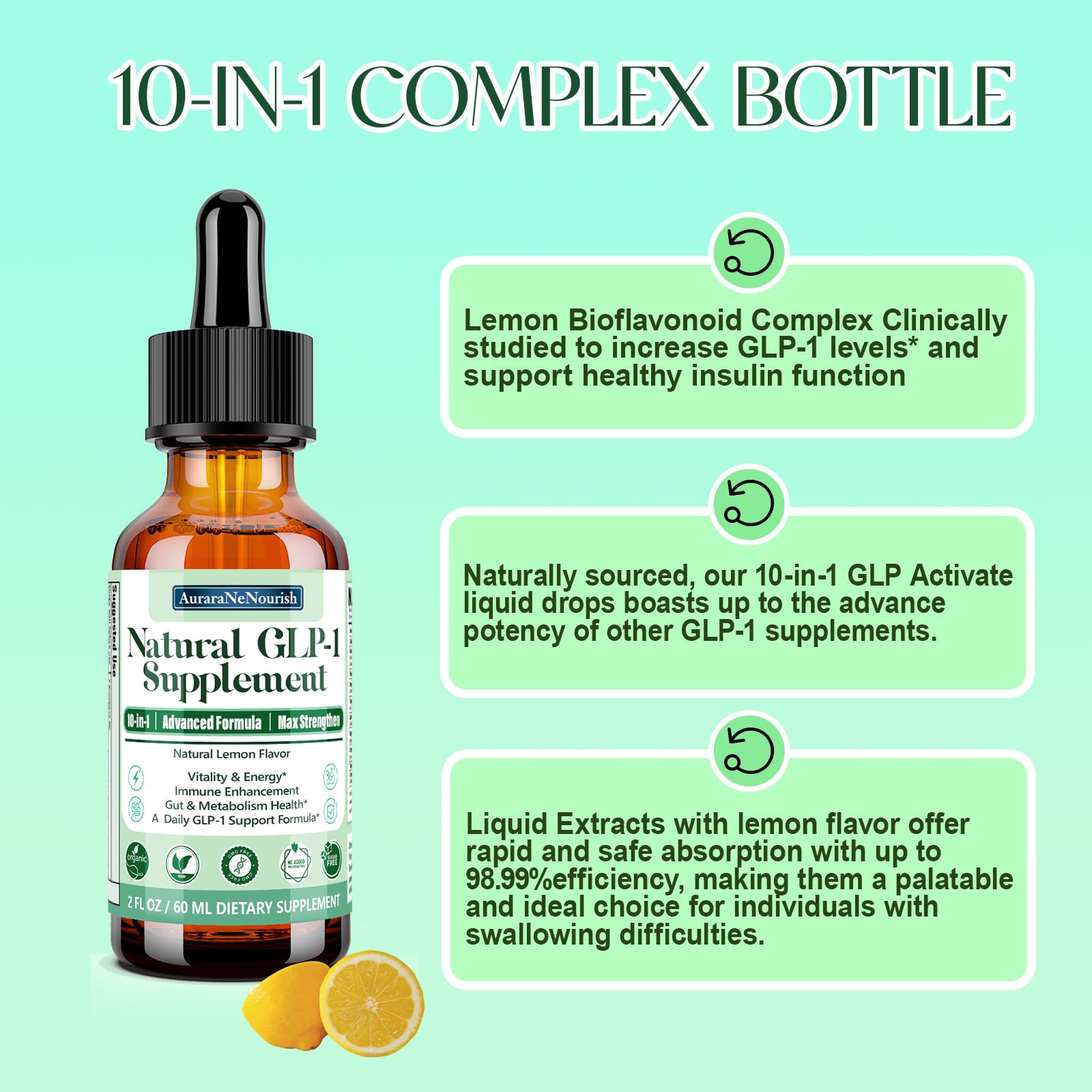 AuraraNeNourish GLP-1 Oral Liquid Drops in a glass of water