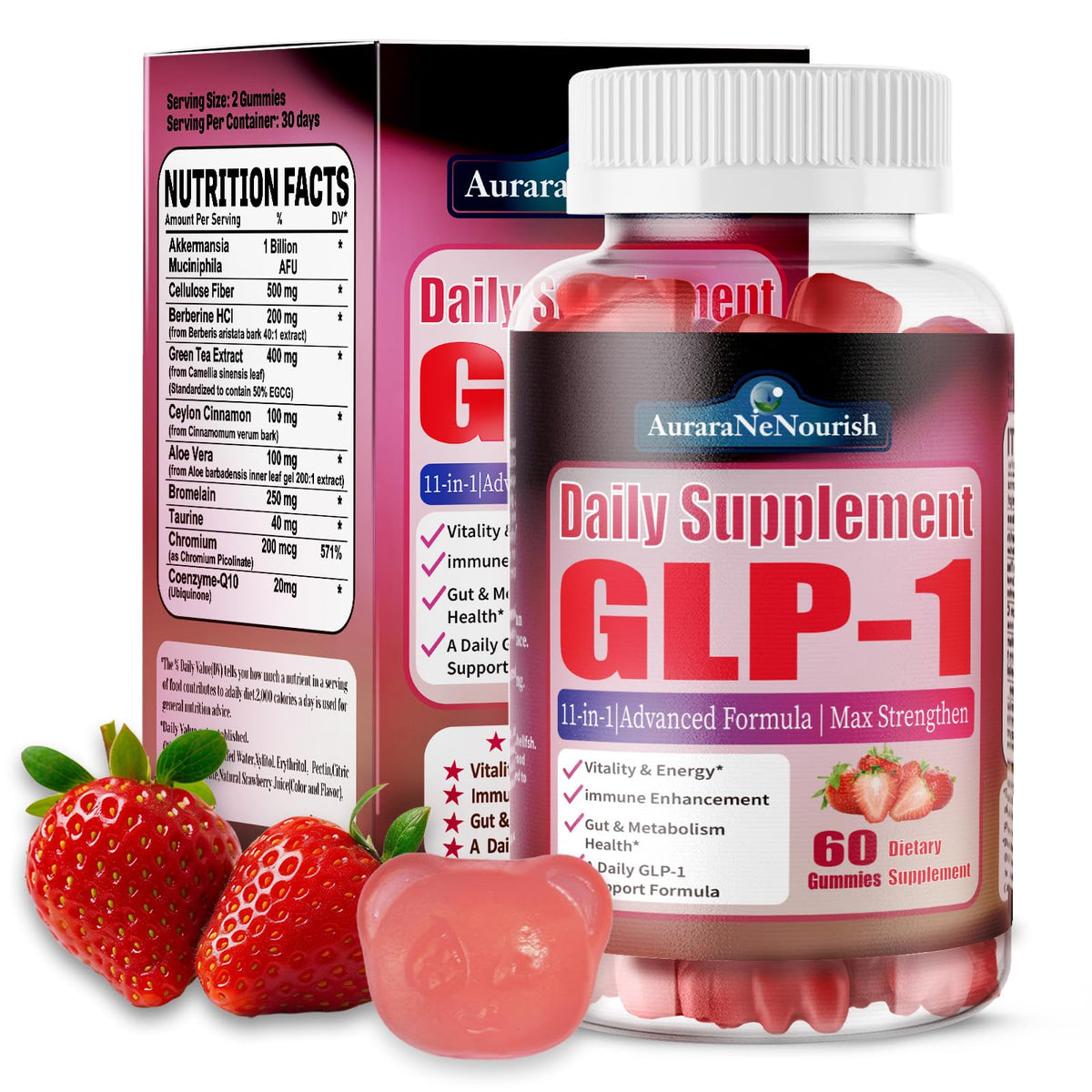 AuraraNeNourish GLP-1 Support Gummies front view packaging