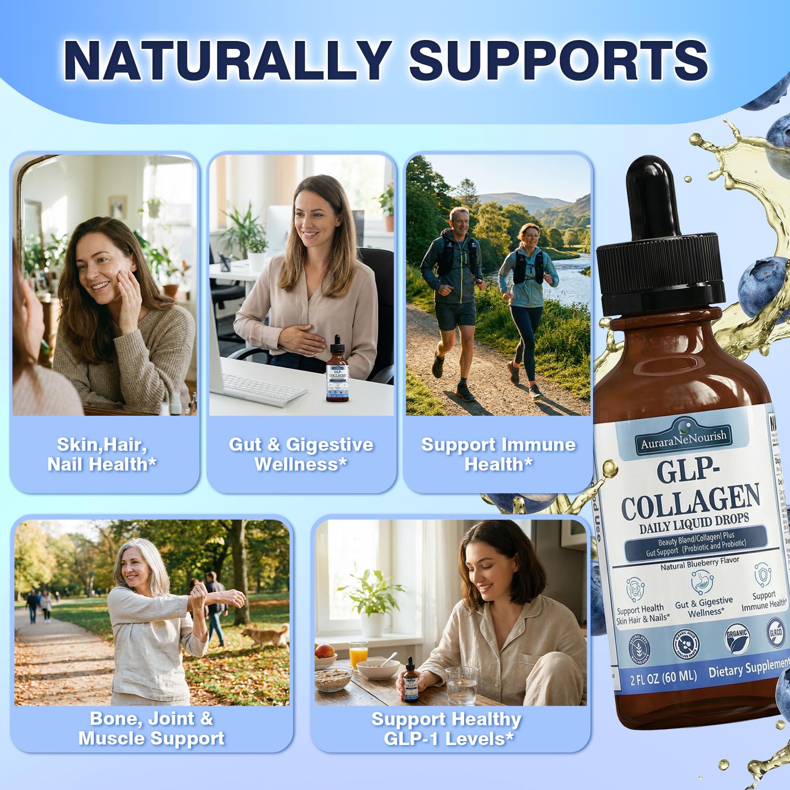 AuraraNeNourish Liquid Collagen side view with label