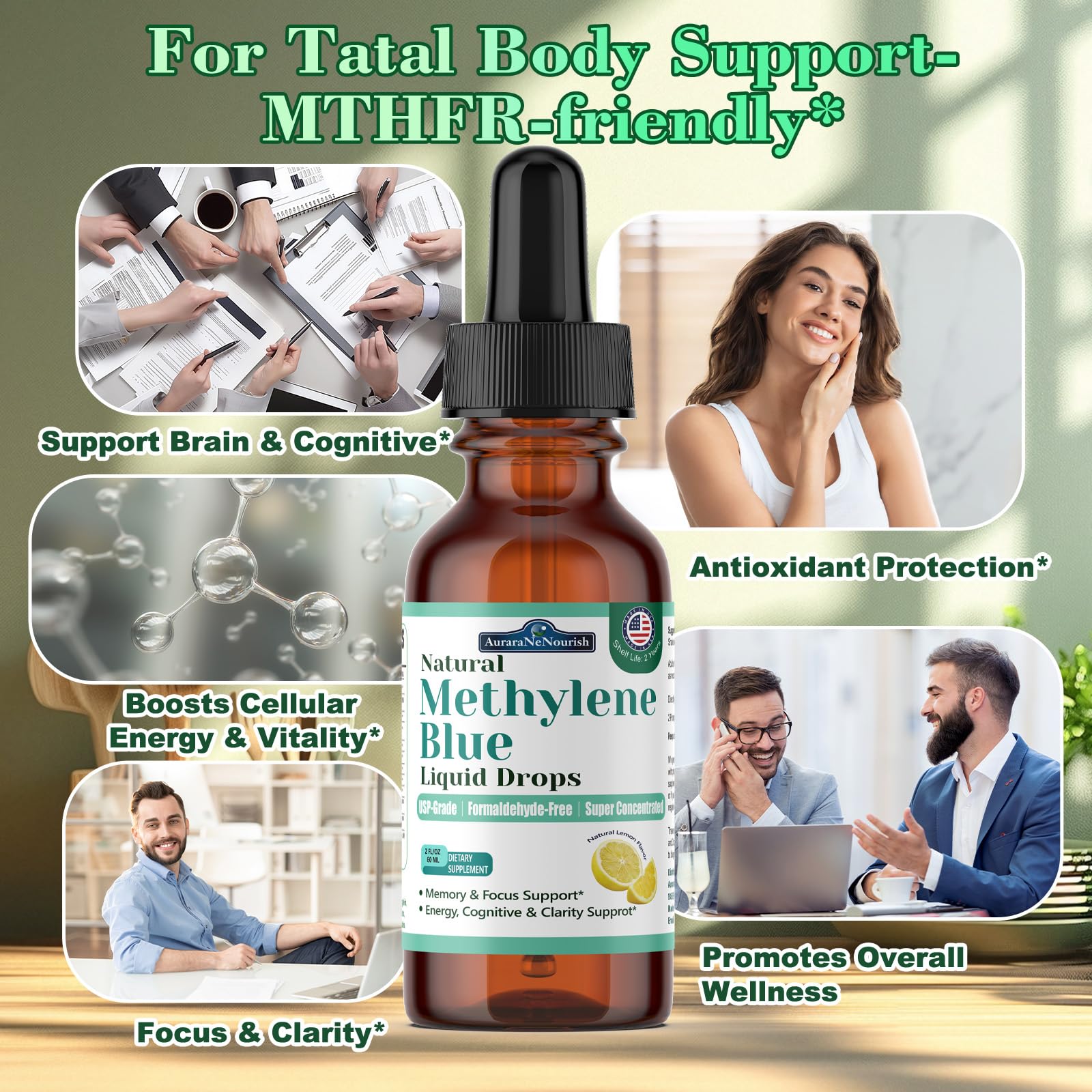 AuraraNeNourish Methylene Blue 1% Liquid Supplement back label