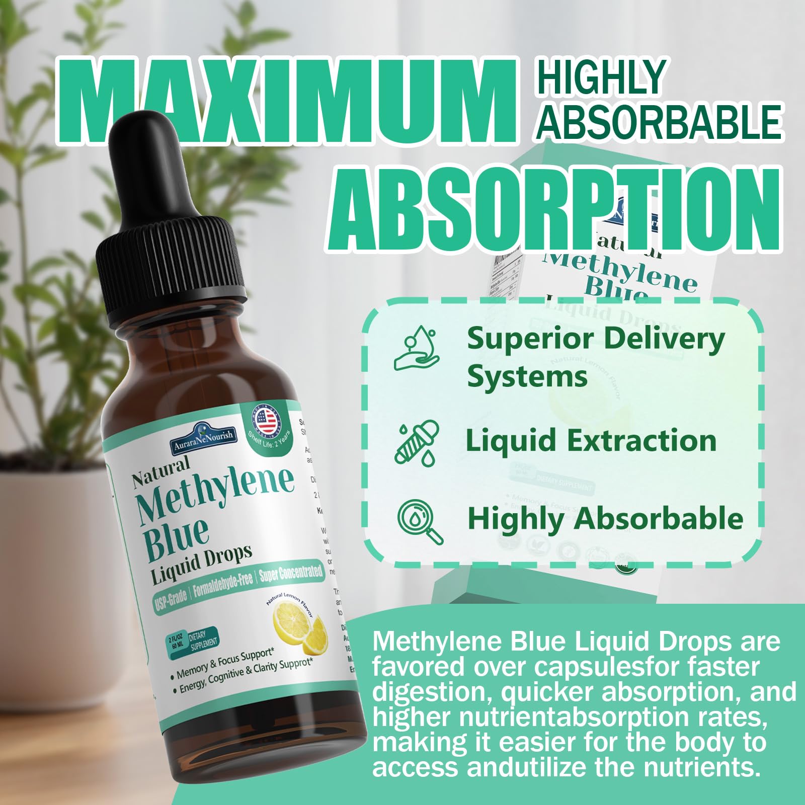 AuraraNeNourish Methylene Blue 1% Liquid Supplement packaging