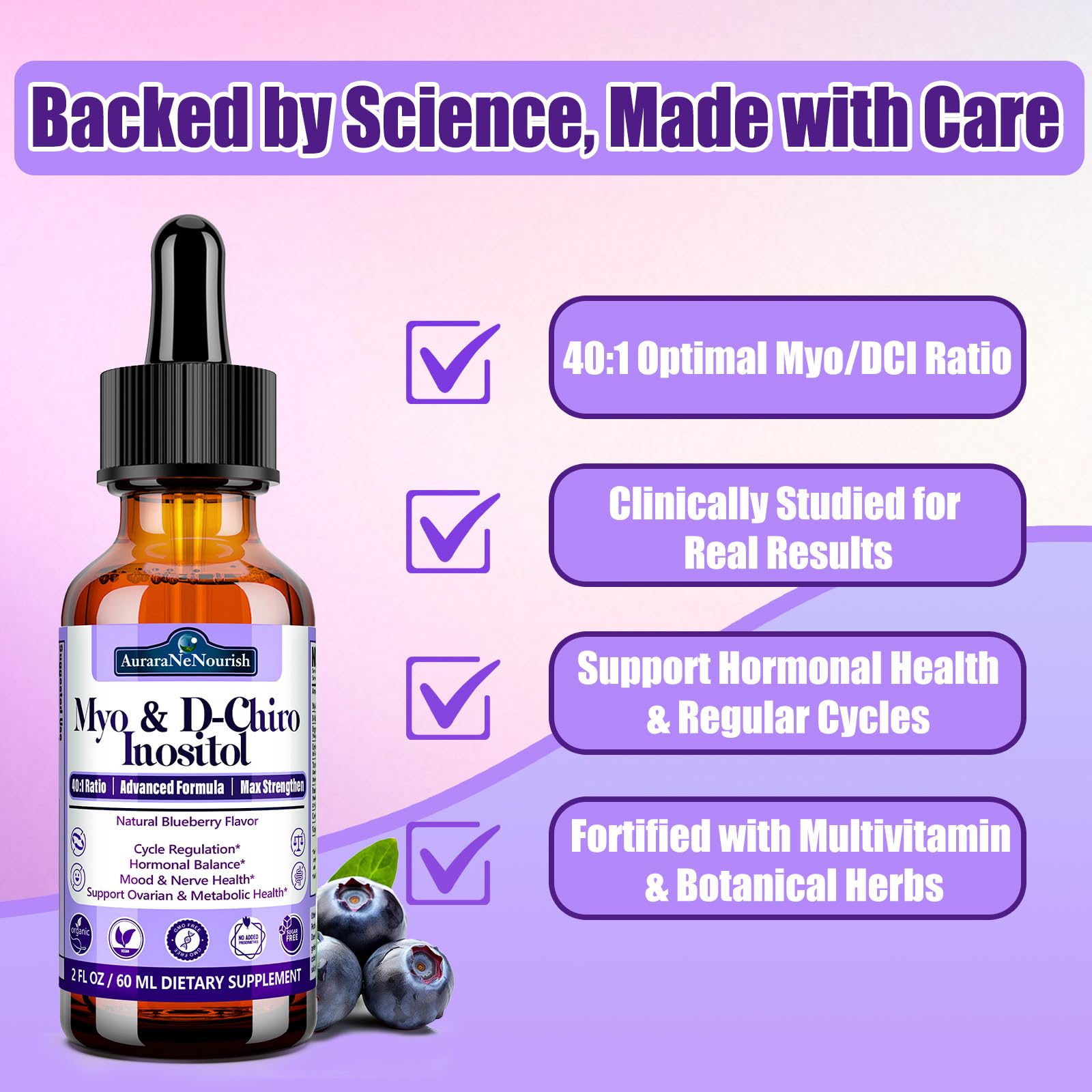 AuraraNeNourish Myo-Inositol & D-Chiro Inositol Supplement 60ml ingredients list