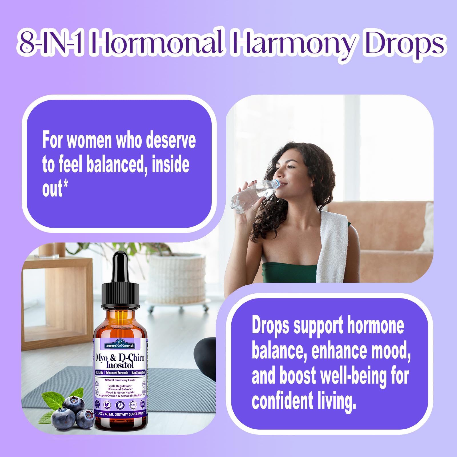 AuraraNeNourish Myo-Inositol & D-Chiro Inositol Supplement 60ml with smoothie