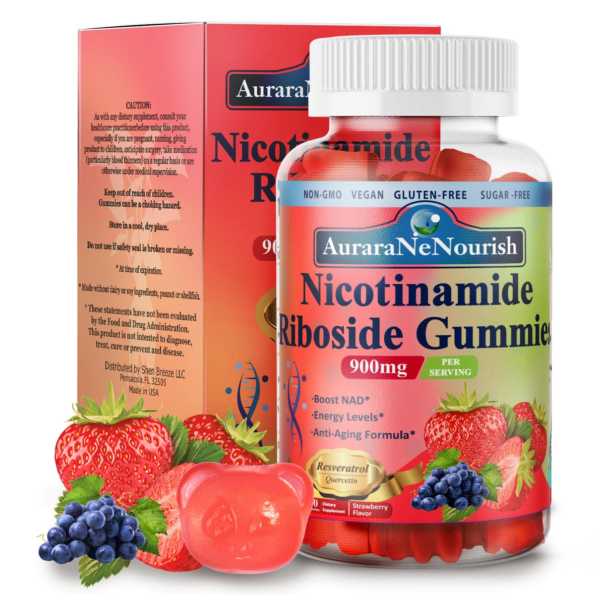 AuraraNeNourish NAD Nicotinamide Riboside Gummies front view