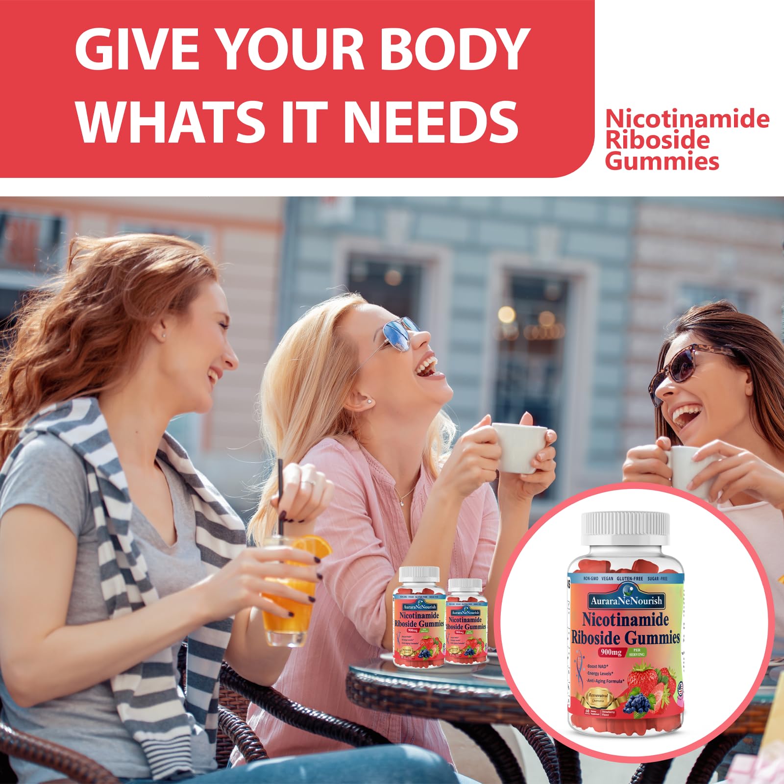 AuraraNeNourish NAD Nicotinamide Riboside Gummies in a hand