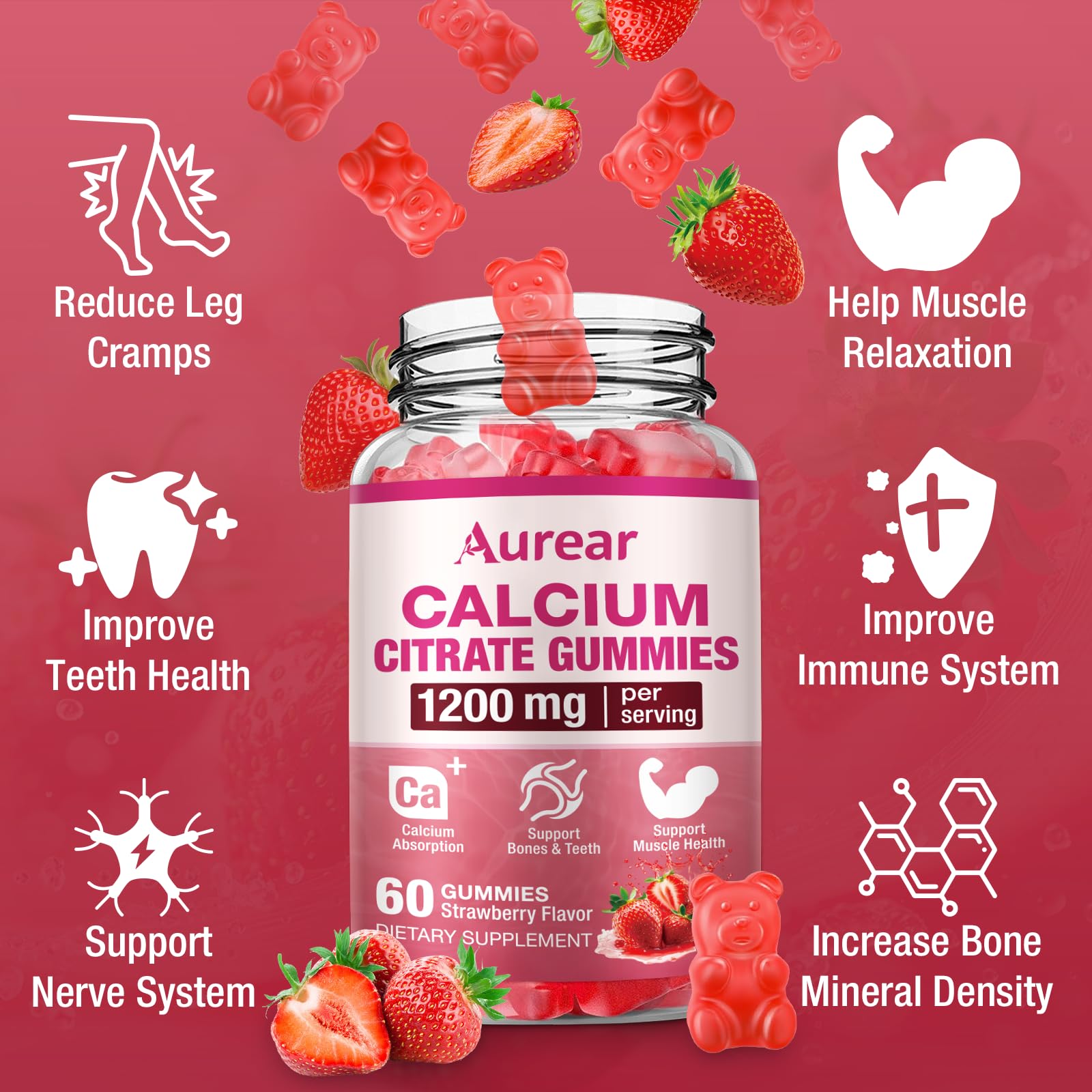 Aurear Calcium Citrate Gummies 1200mg gummies in a bowl