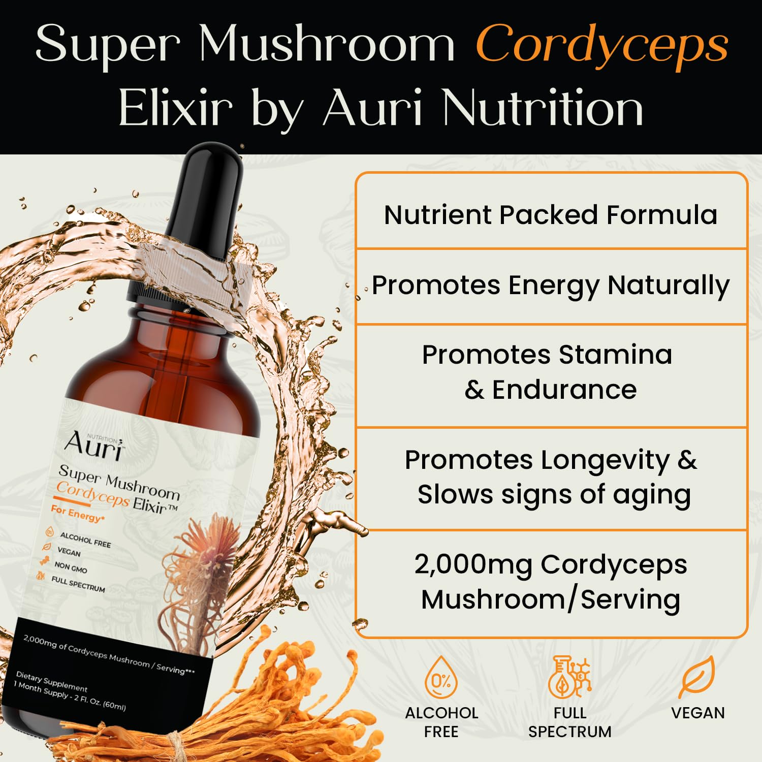 Auri Cordyceps Elixir 2000mg label close-up