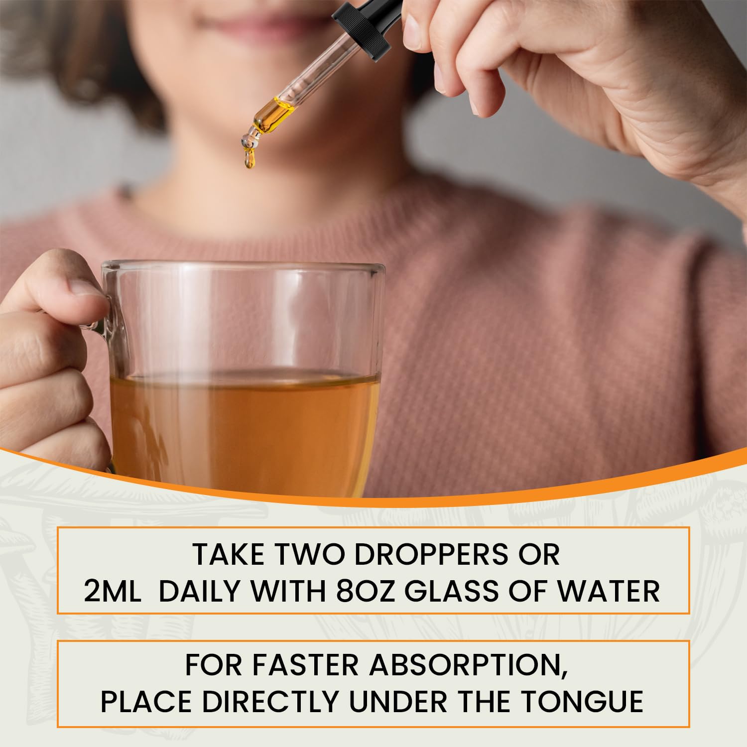 Auri Cordyceps Elixir 2000mg with a glass of water