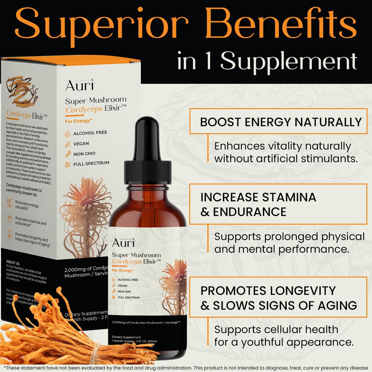 Auri Cordyceps Elixir 2000mg with natural ingredients