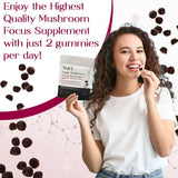 Auri Focus Mushroom Gummies displayed with a glass of water