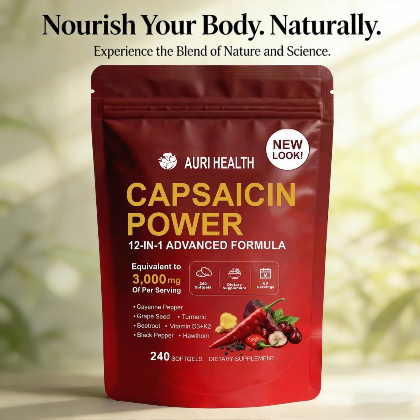 Auri Health Cayenne Pepper Capsules with ingredients list