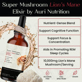 Auri Lion's Mane Mushroom Elixir back view with ingredient list