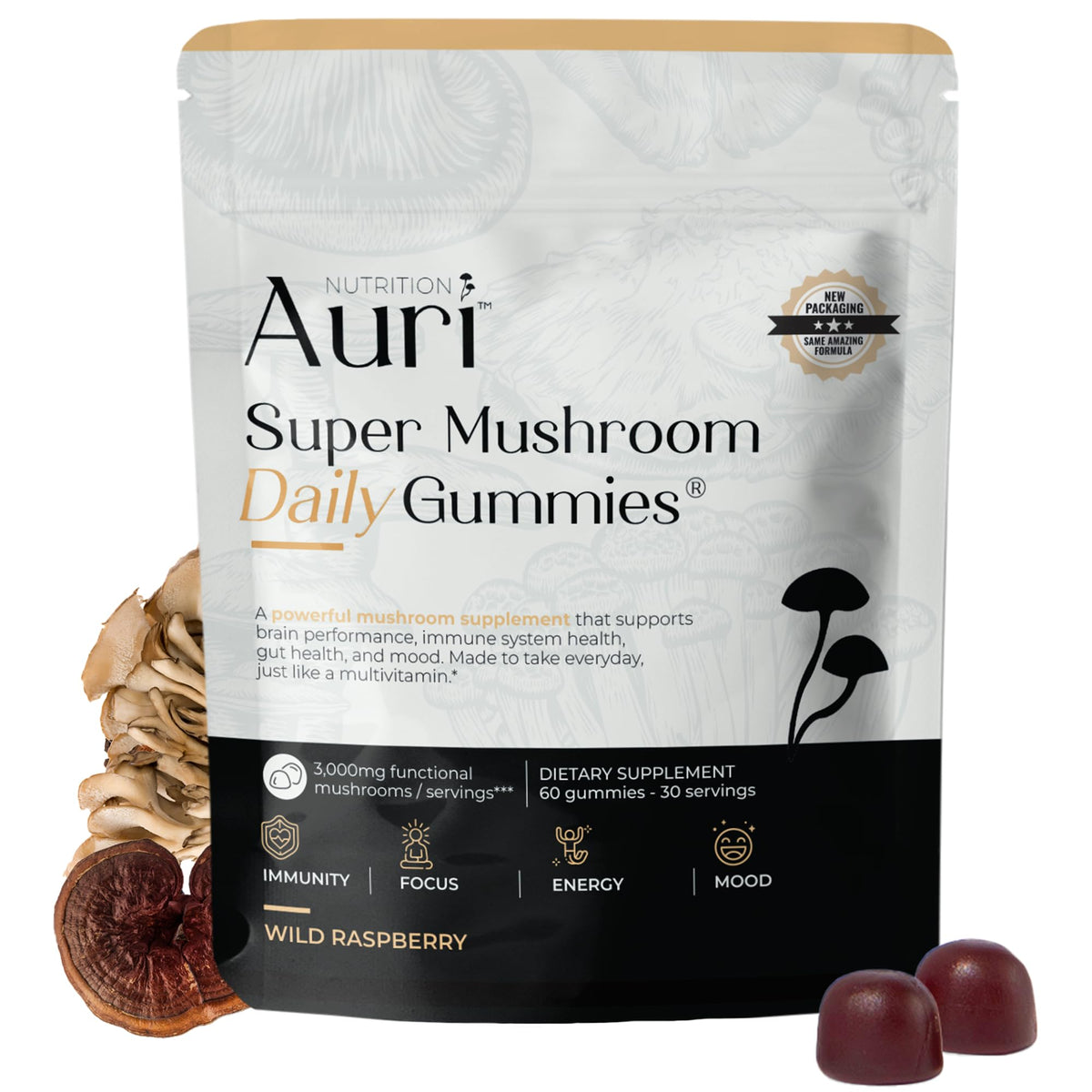 Auri Mushroom Gummies front view packaging