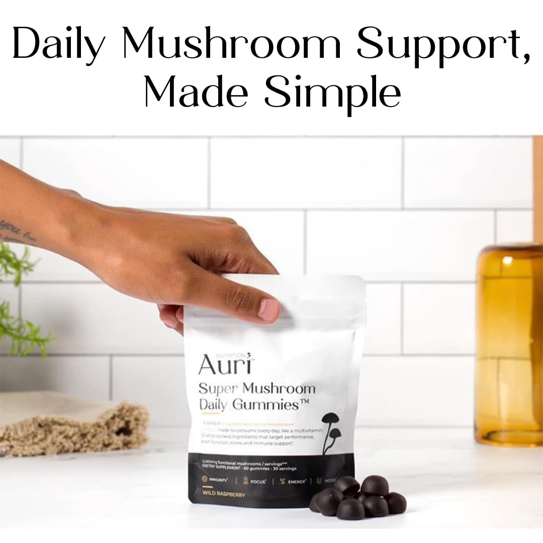 Auri Mushroom Gummies open package with gummies visible