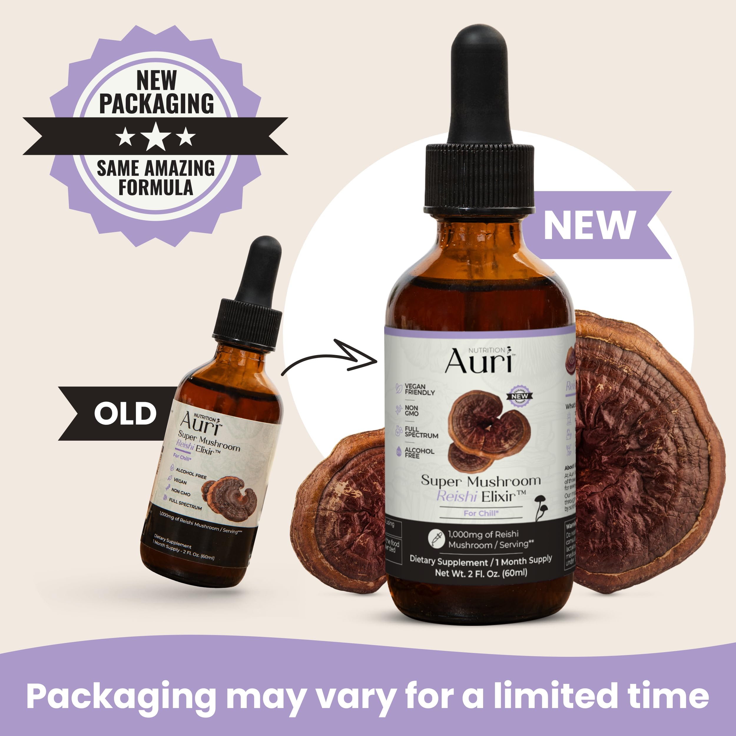 Auri Reishi Mushroom Tincture 60ml bottle with dropper