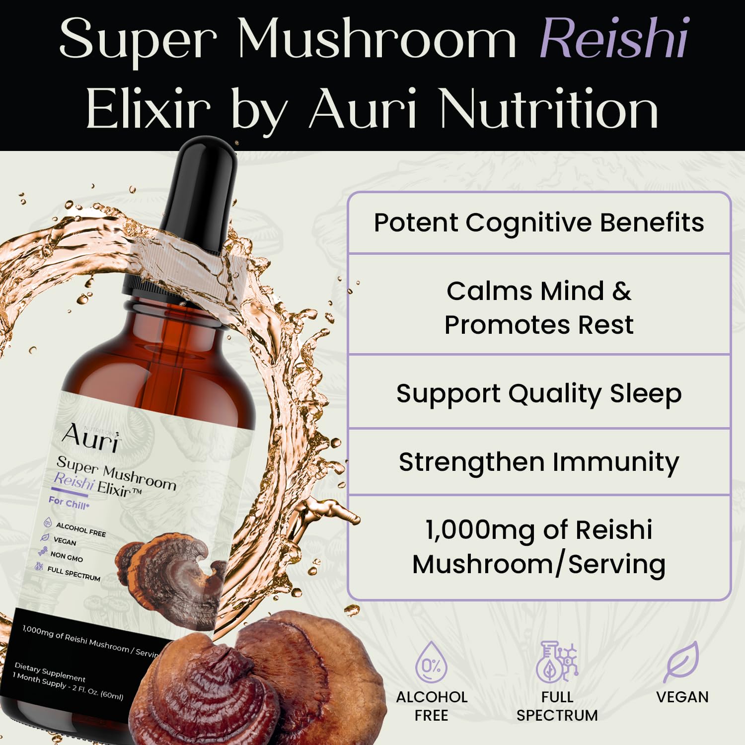 Auri Reishi Mushroom Tincture 60ml side view