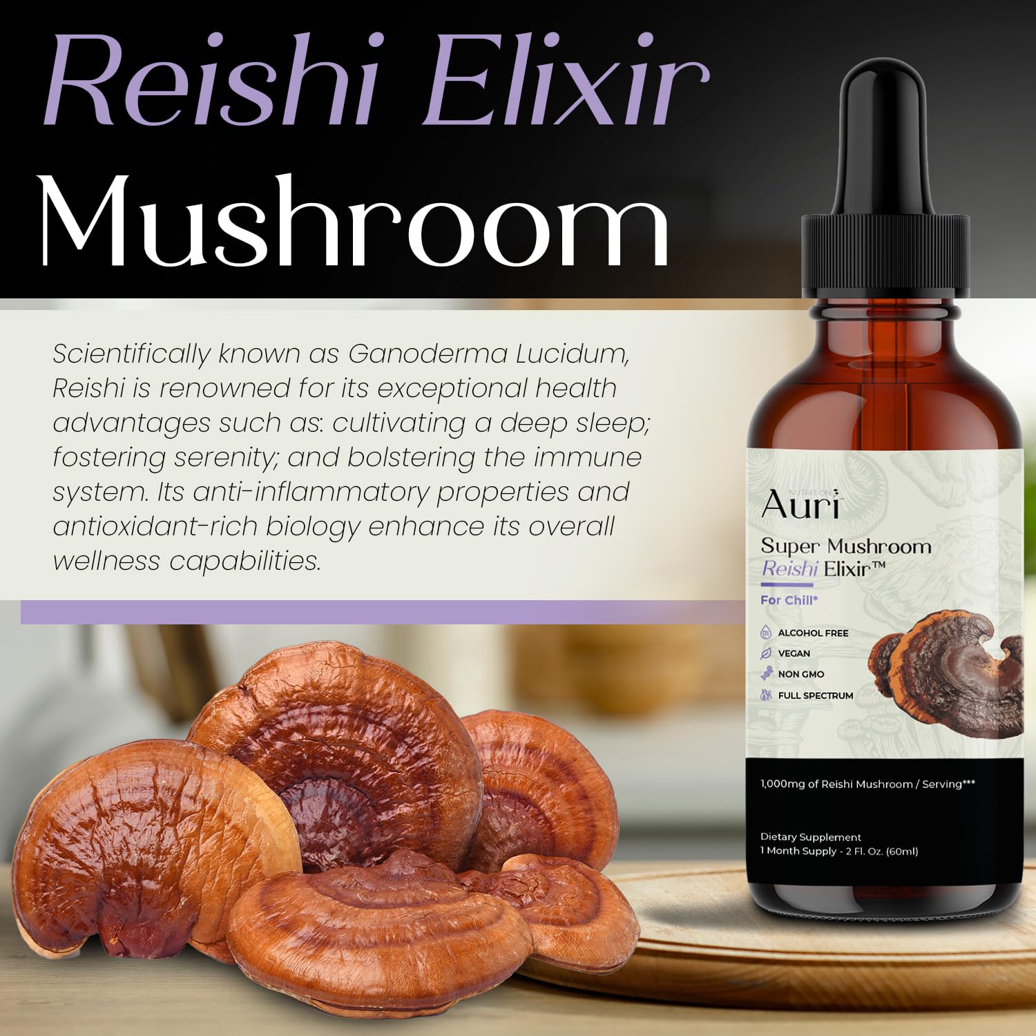 Auri Reishi Mushroom Tincture 60ml with mushroom coffee