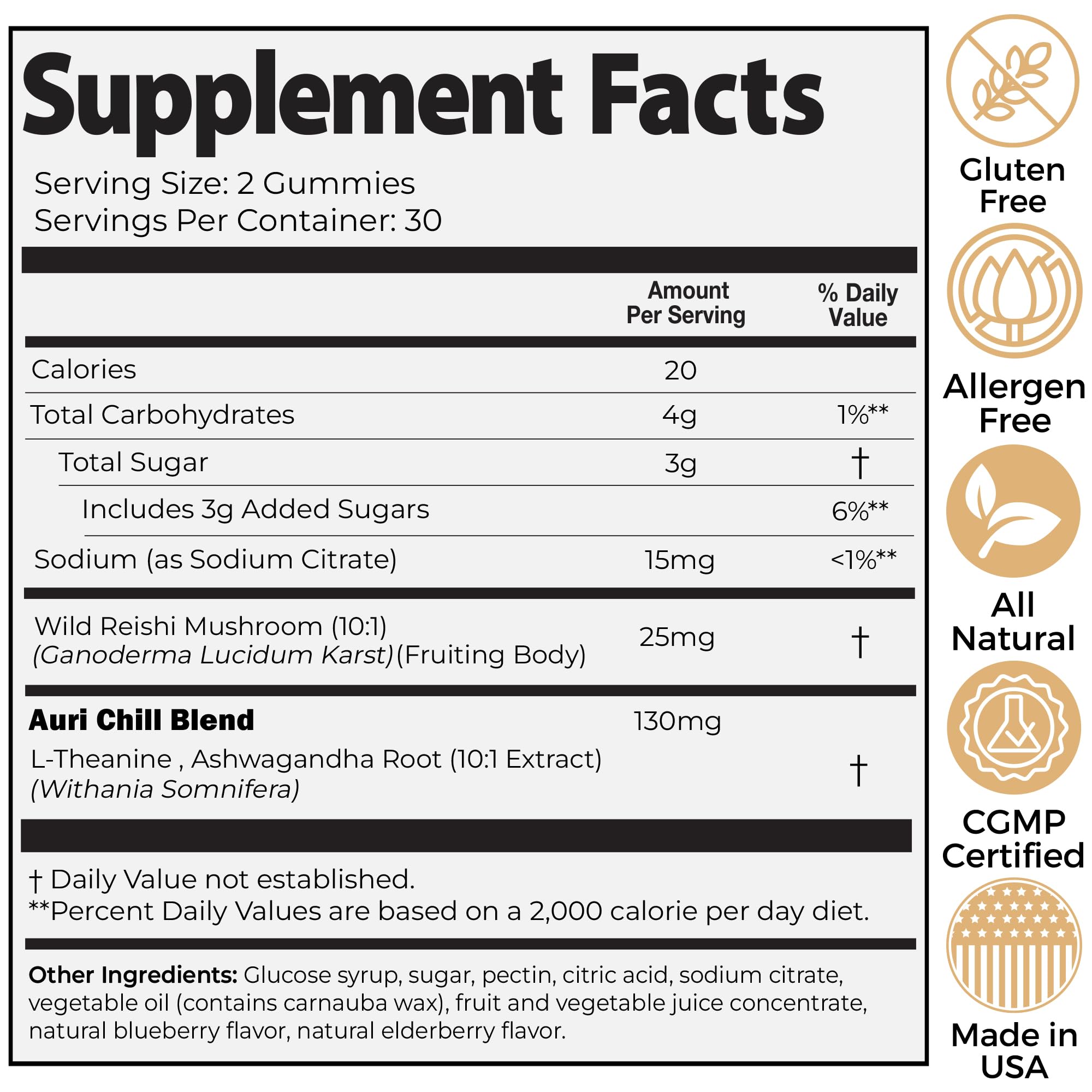 Auri Super Mushroom Chill Gummies back view packaging