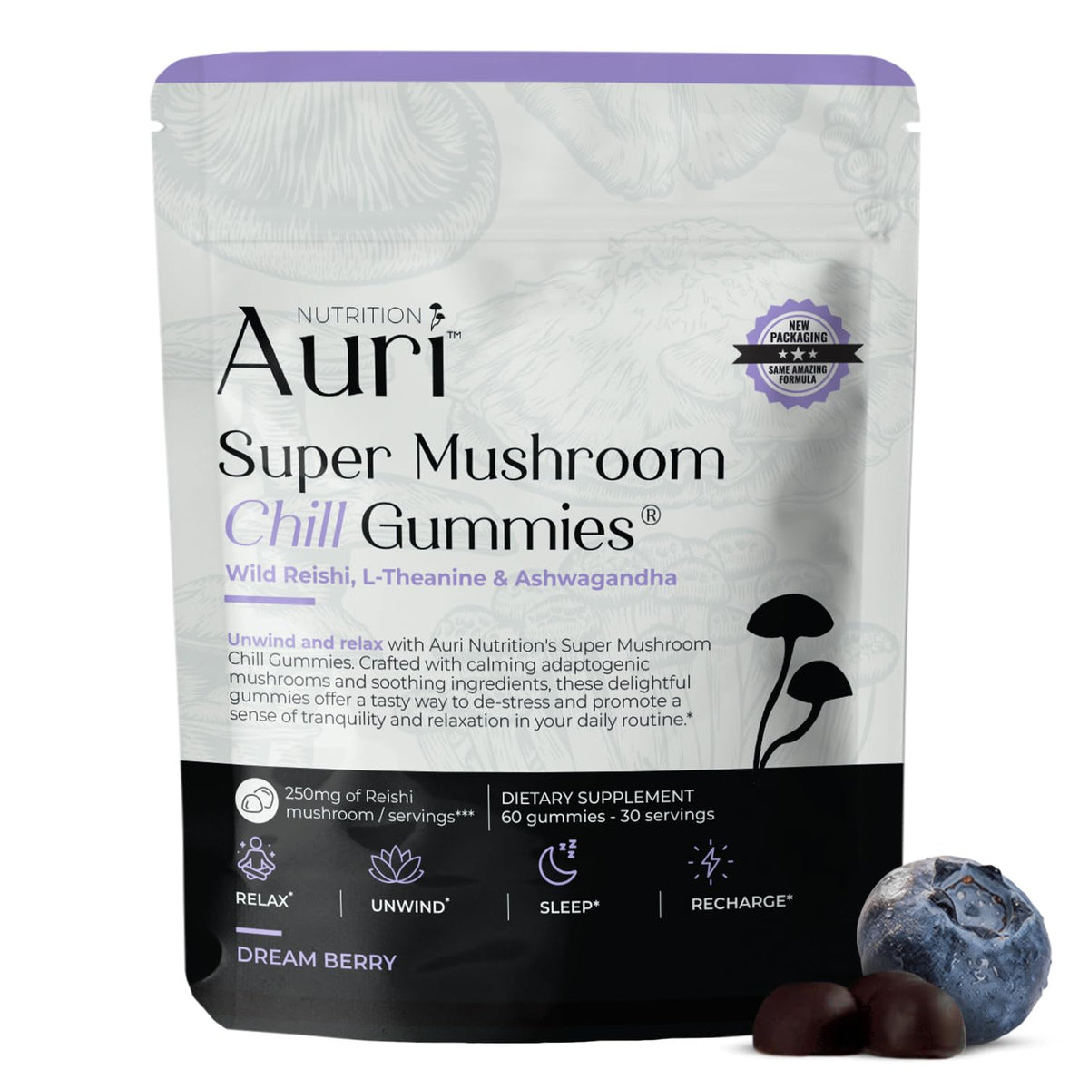 Auri Super Mushroom Chill Gummies front view packaging