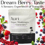 Auri Super Mushroom Chill Gummies on a wooden table