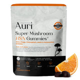 Auri Super Mushroom Gummies front view with packaging
