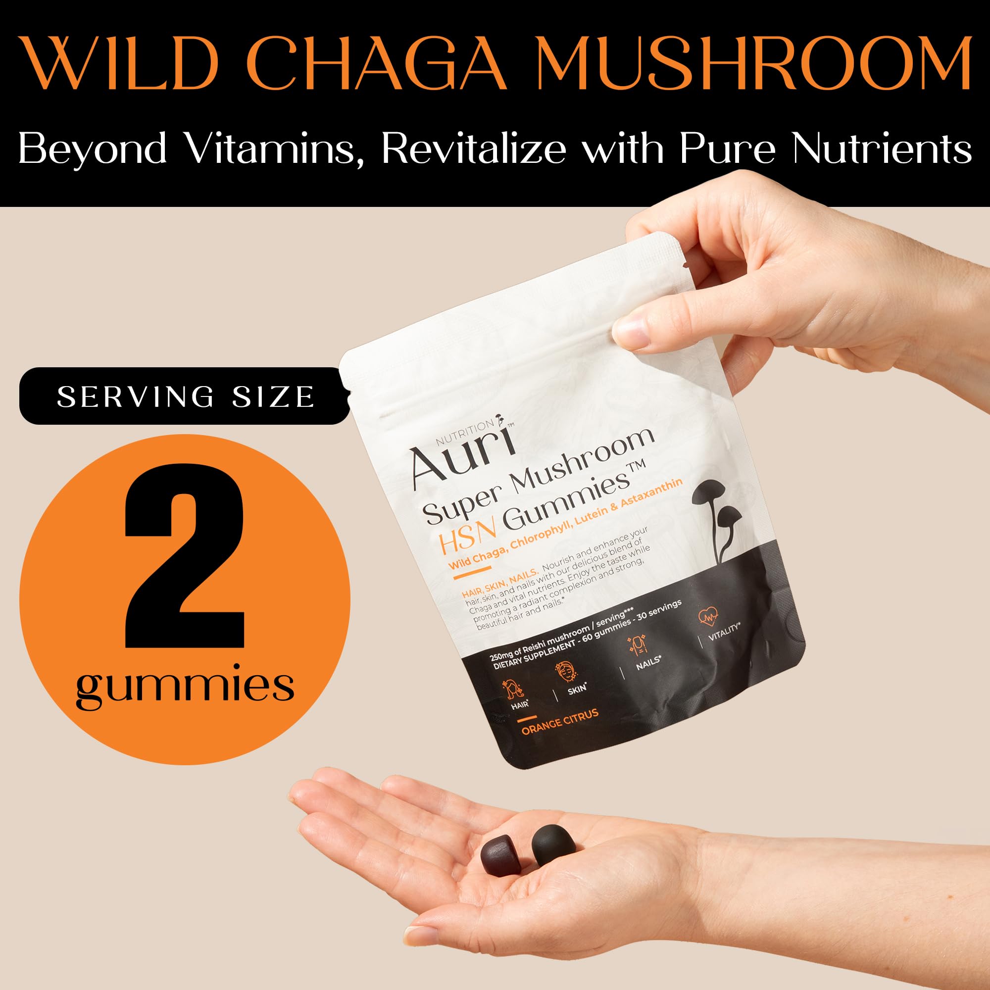 Auri Super Mushroom Gummies opened with gummies visible