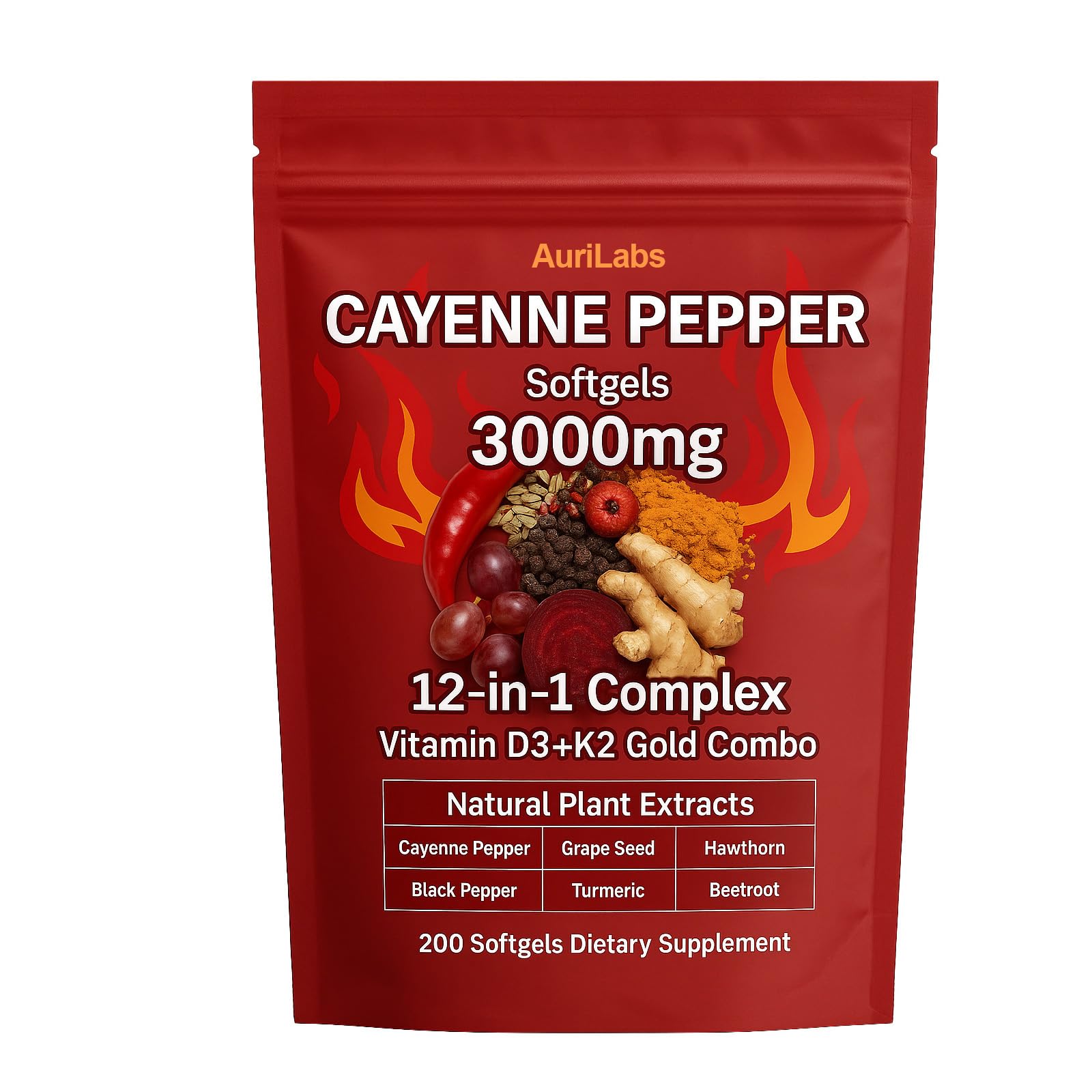 AuriLabs Cayenne Supplement softgel bottle front view