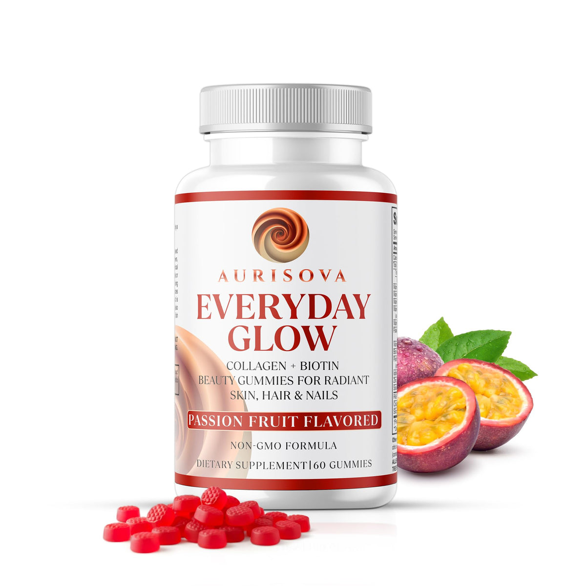 Aurisova Hair Skin Nails Gummies bottle front view with 60 gummies