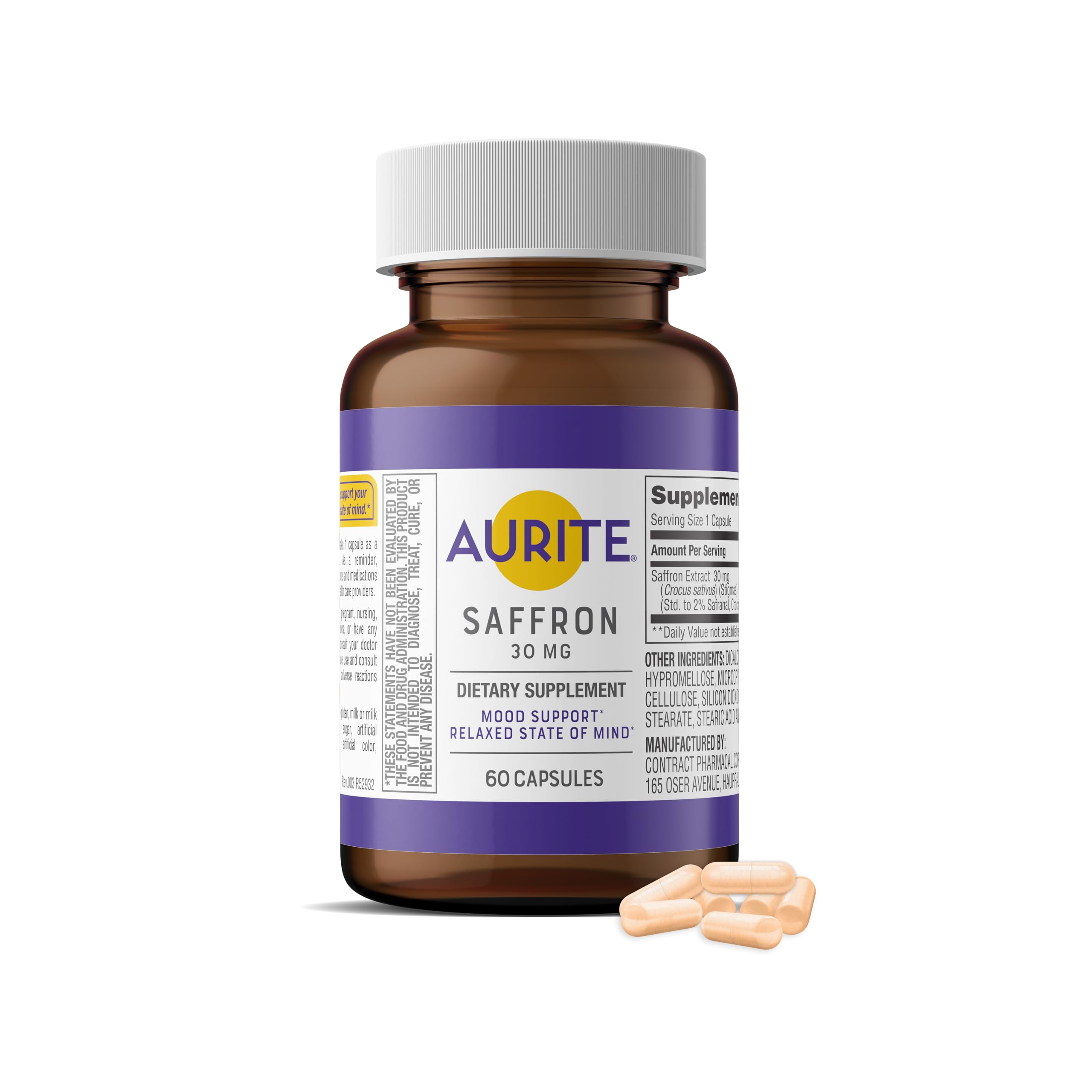 Aurite Saffron Extract 30mg Capsules front view