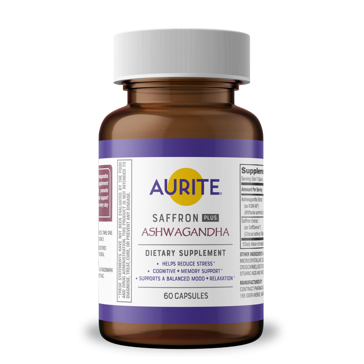 Aurite Saffron with Ashwagandha 30mg front view of packaging