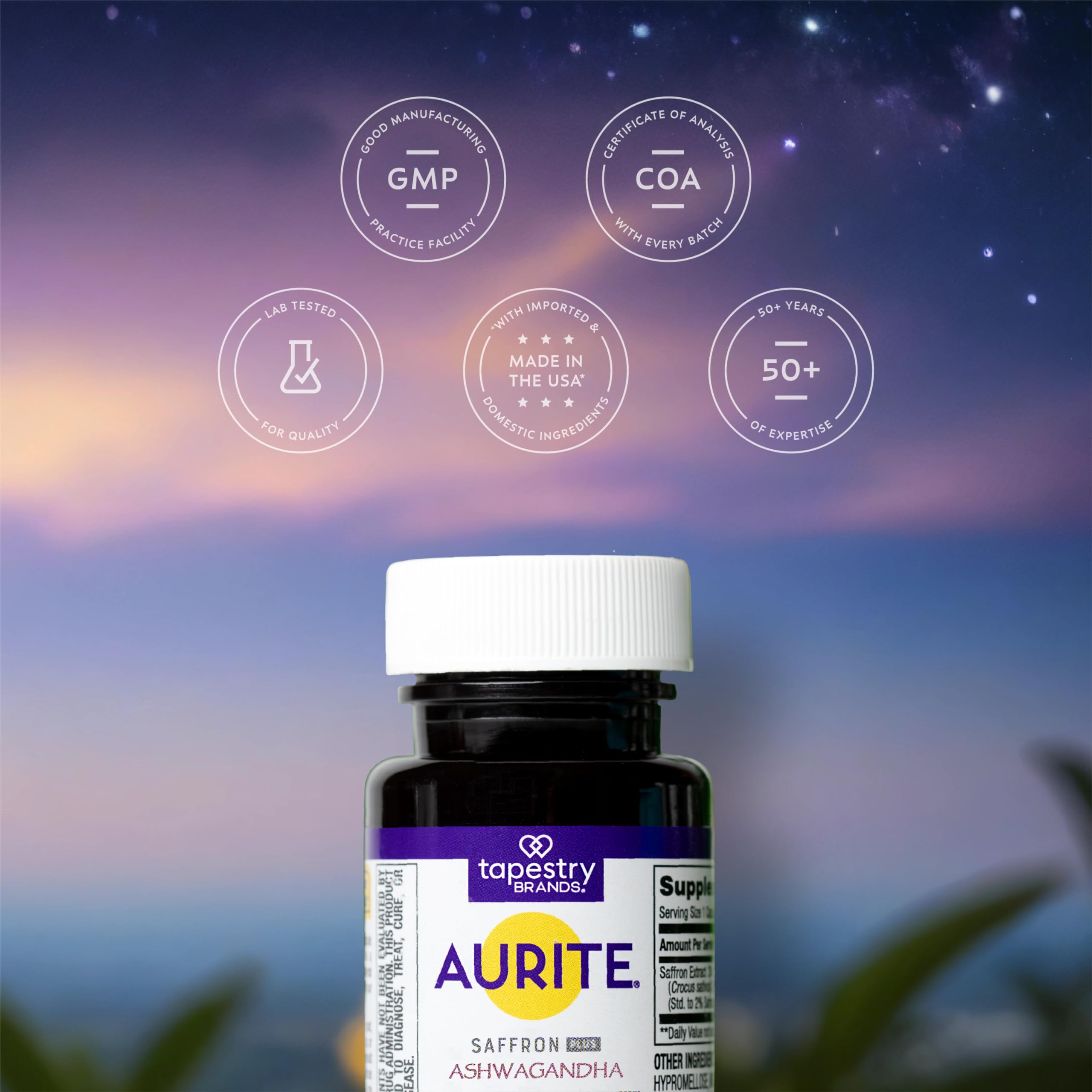 Aurite Saffron with Ashwagandha bottle with capsules spilled out