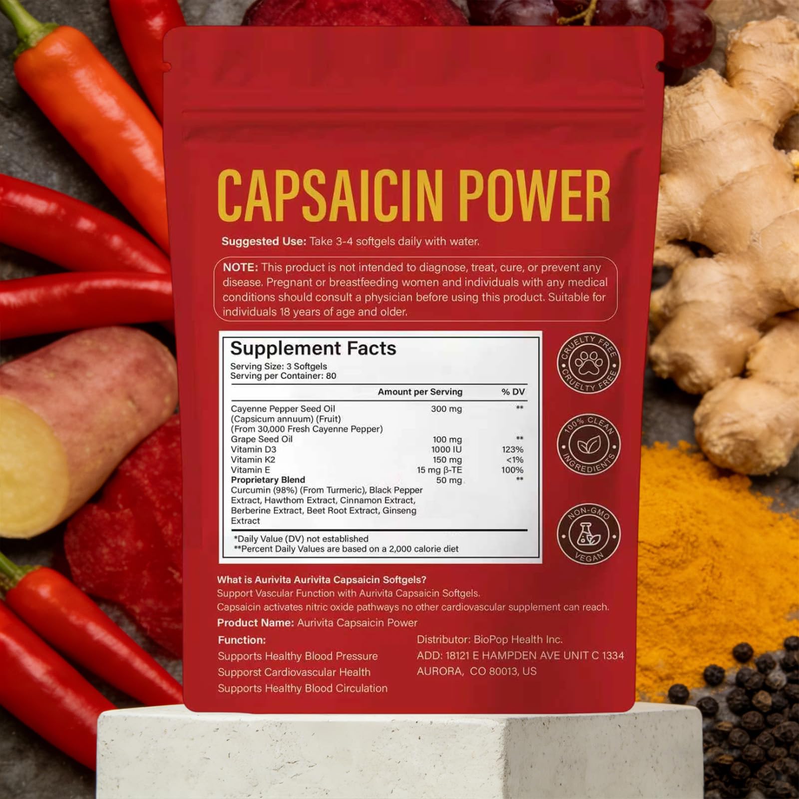 Aurivita Cayenne Pepper Softgels showing softgel capsules