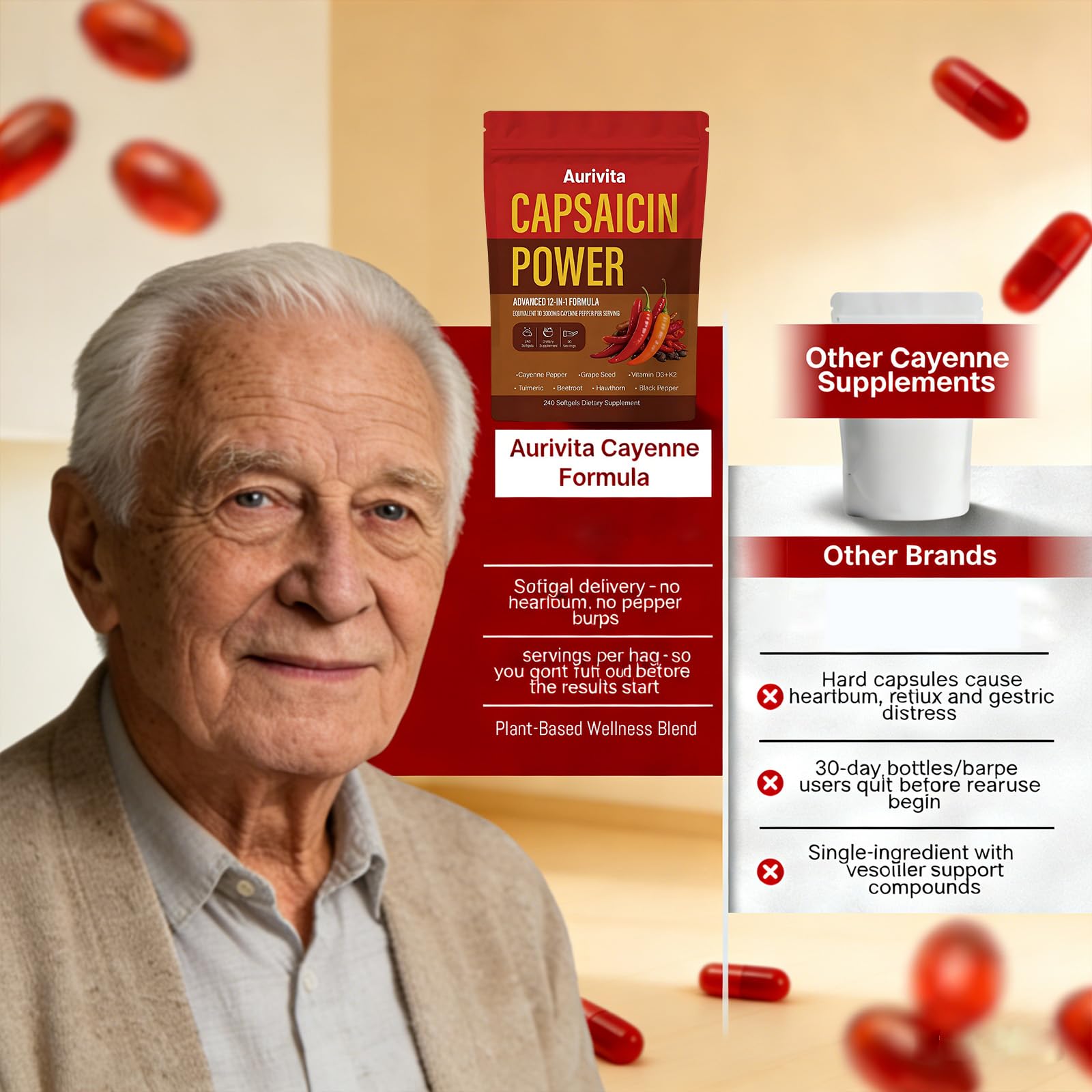 Aurivita Cayenne Pepper Softgels with a measuring spoon
