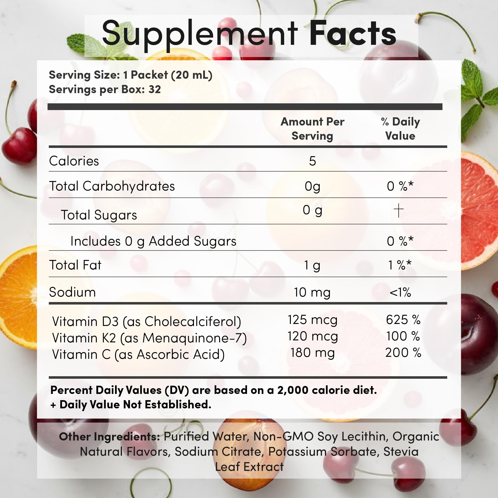 Aurora Nutrascience Liposomal Vitamin D3 & K2 packet back view