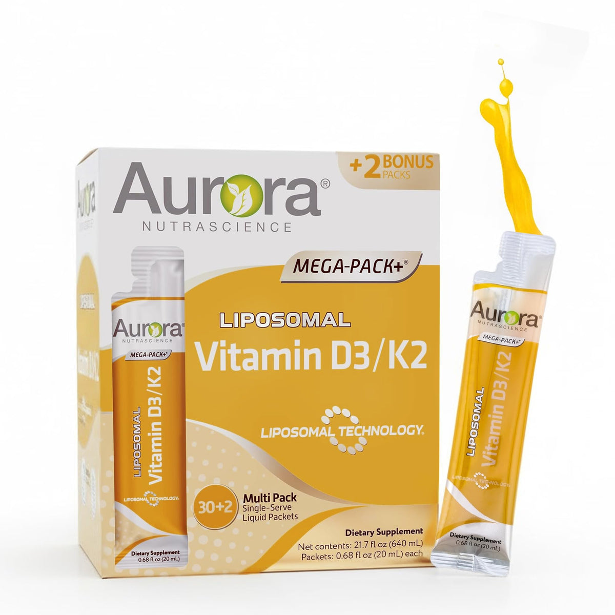 Aurora Nutrascience Liposomal Vitamin D3 & K2 packet front view