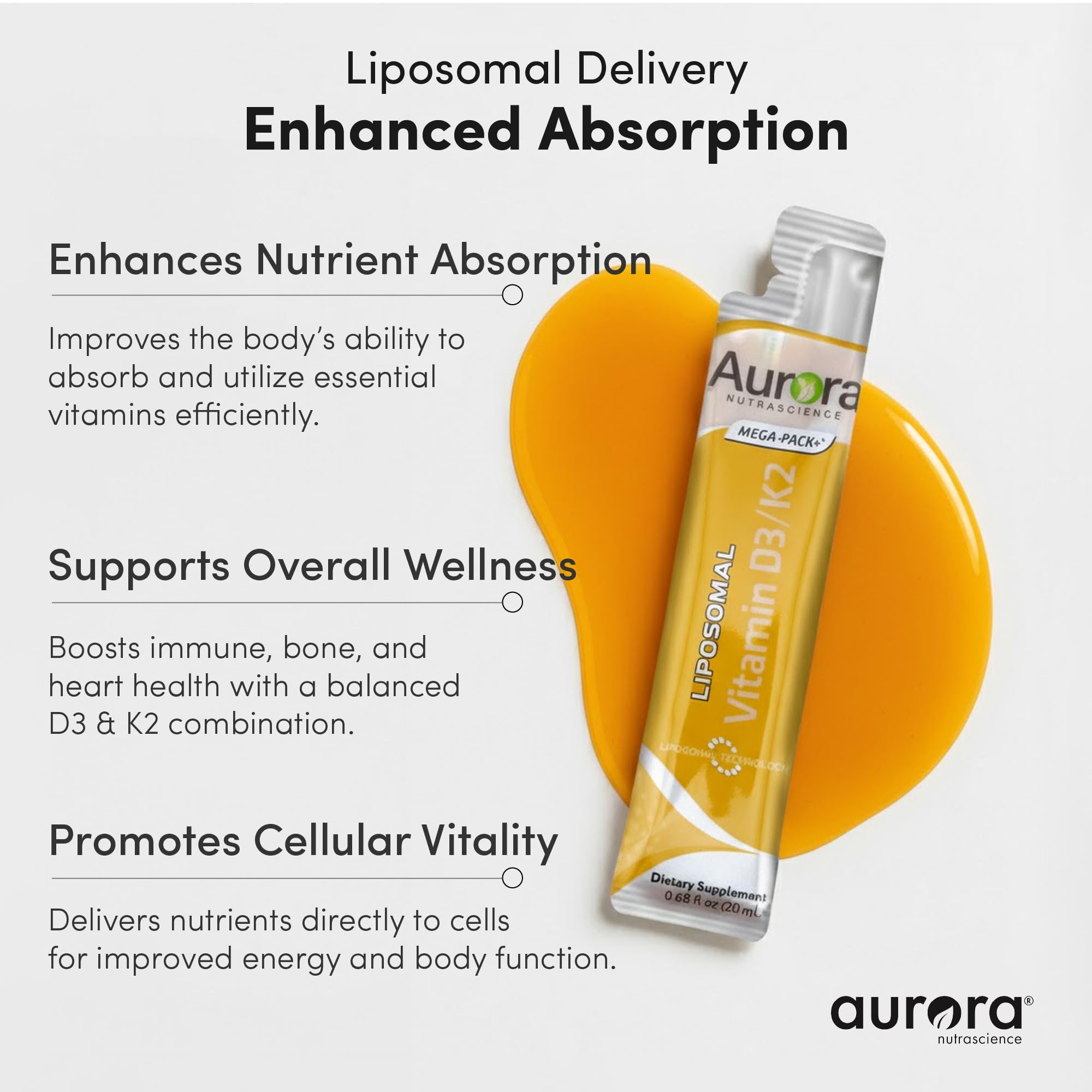 Aurora Nutrascience Liposomal Vitamin D3 & K2 packets in a box