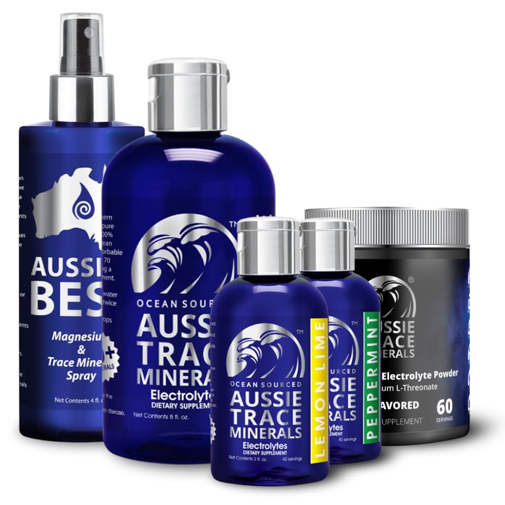 Aussie Trace Minerals Liquid Supplement packaging on a wooden surface