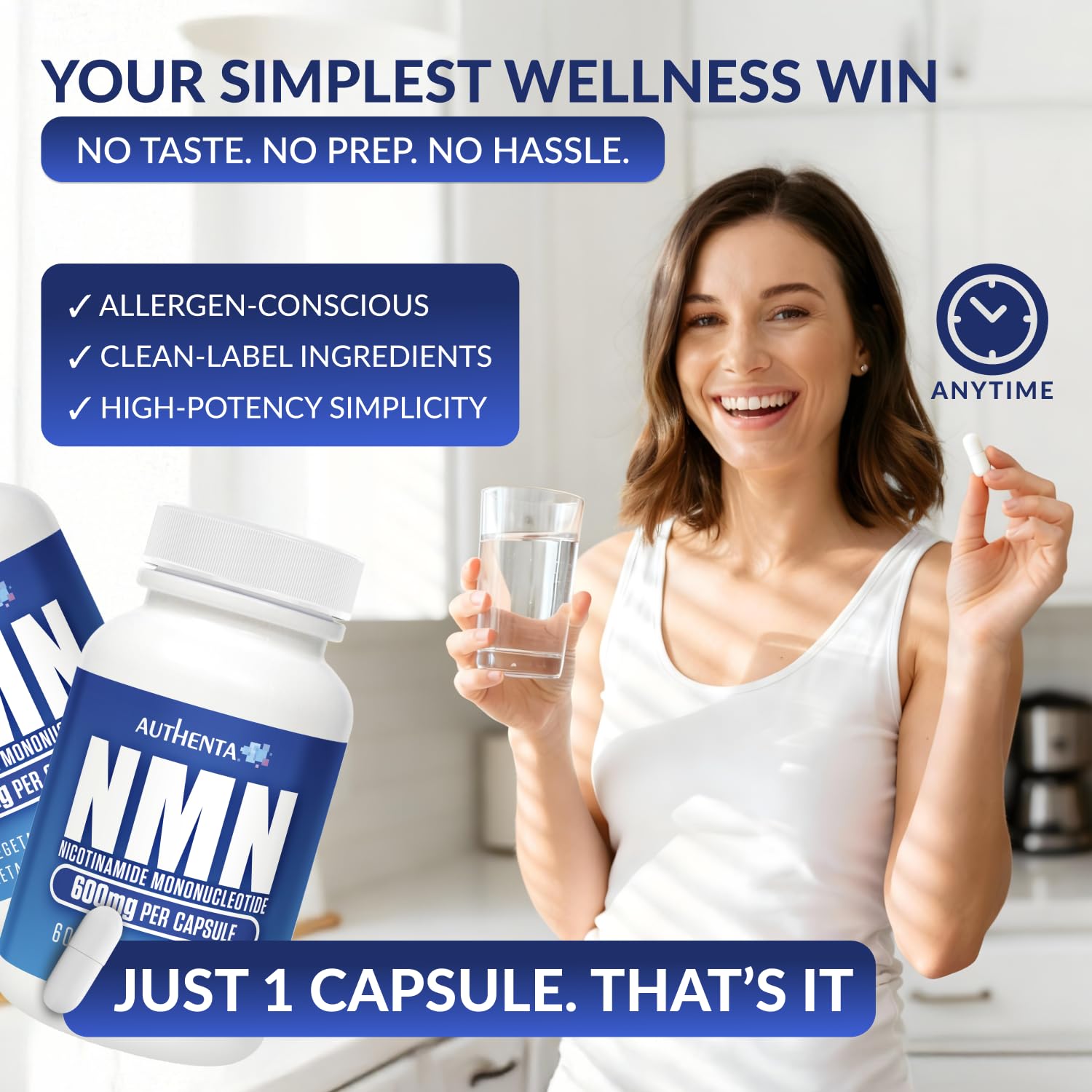 AUTHENTA NMN Supplement ingredients list on packaging