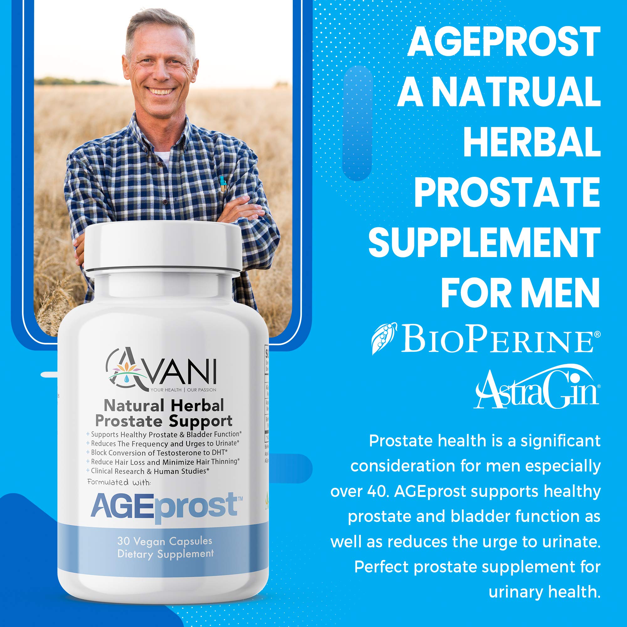 Avani Health Prostate Support Supplement back view with nutritional information